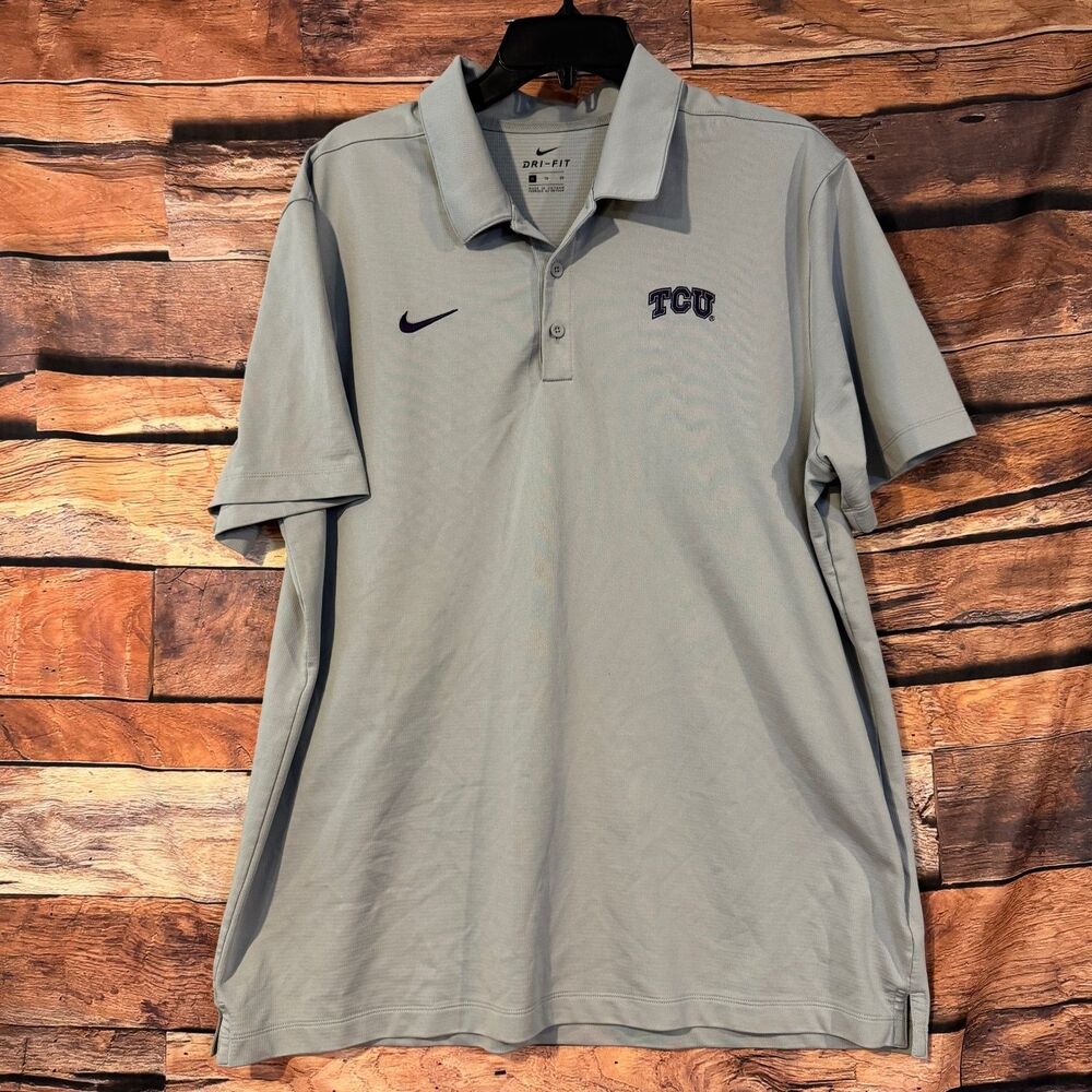 Nike DRI-FIT Men's XL Gray TCU Polo Shirt Polyester Performance Golf